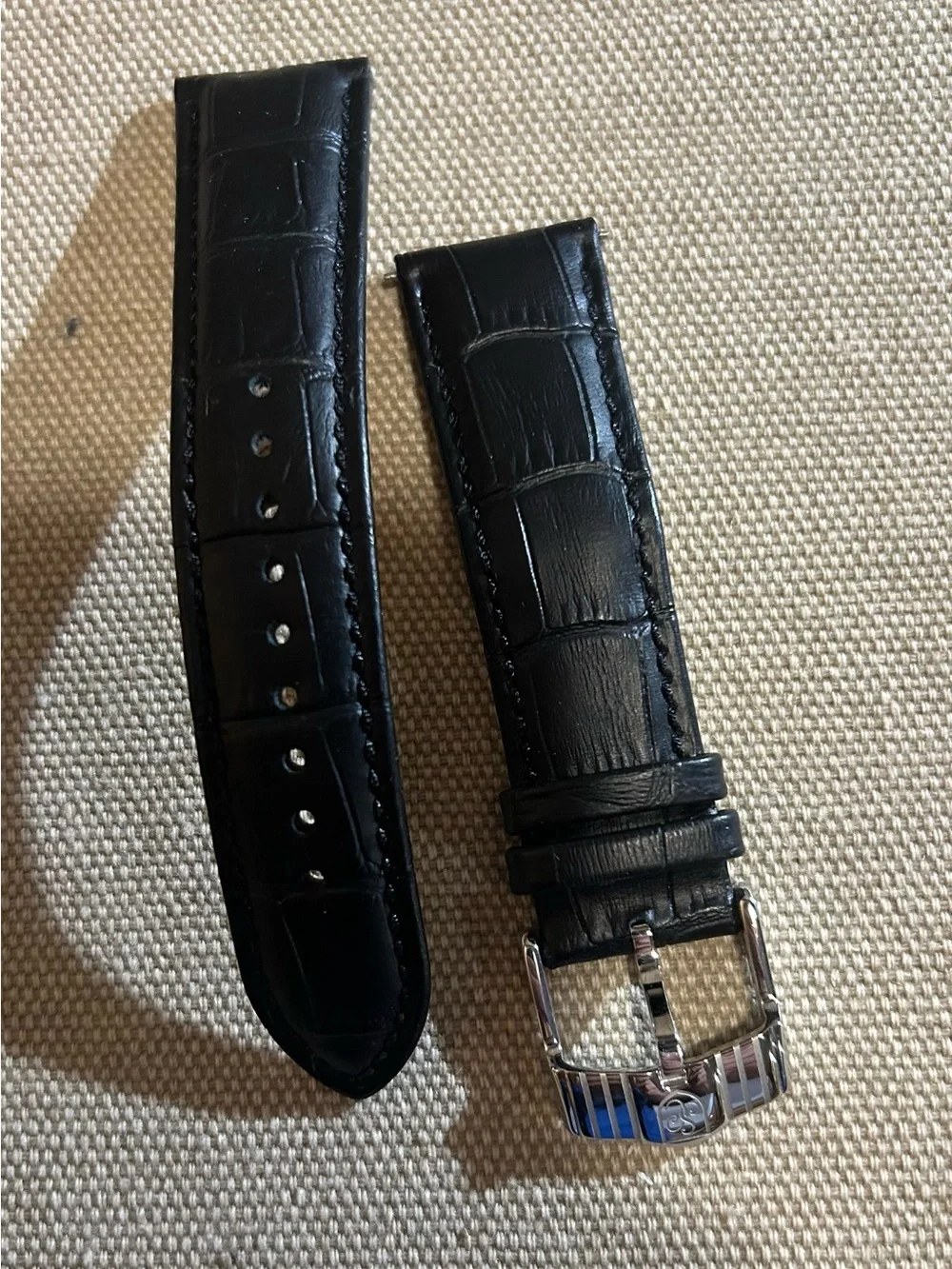 S Coifman 22mm Wide Alligator Textured Black Leather Band